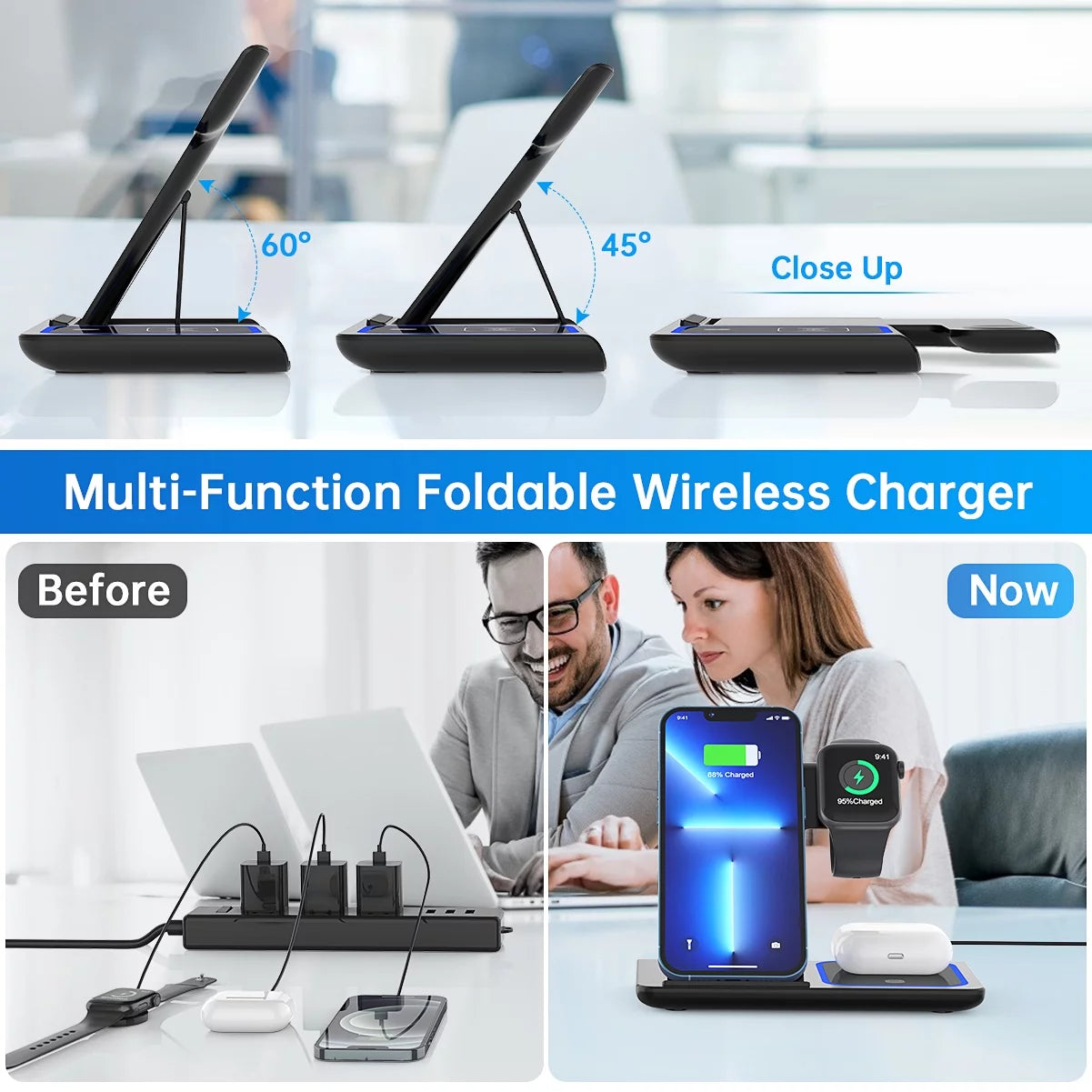 Wireless Charger, 18W Fast Iphone Charging Station Compatible for Iphone 17/16/15/14/13/12/11/Pro Max/Plus, 3 in 1 Wireless Charger Stand for Iwatch SE 11/10/9/8/7/6/5/4, Airpods Pro 2/3/4
