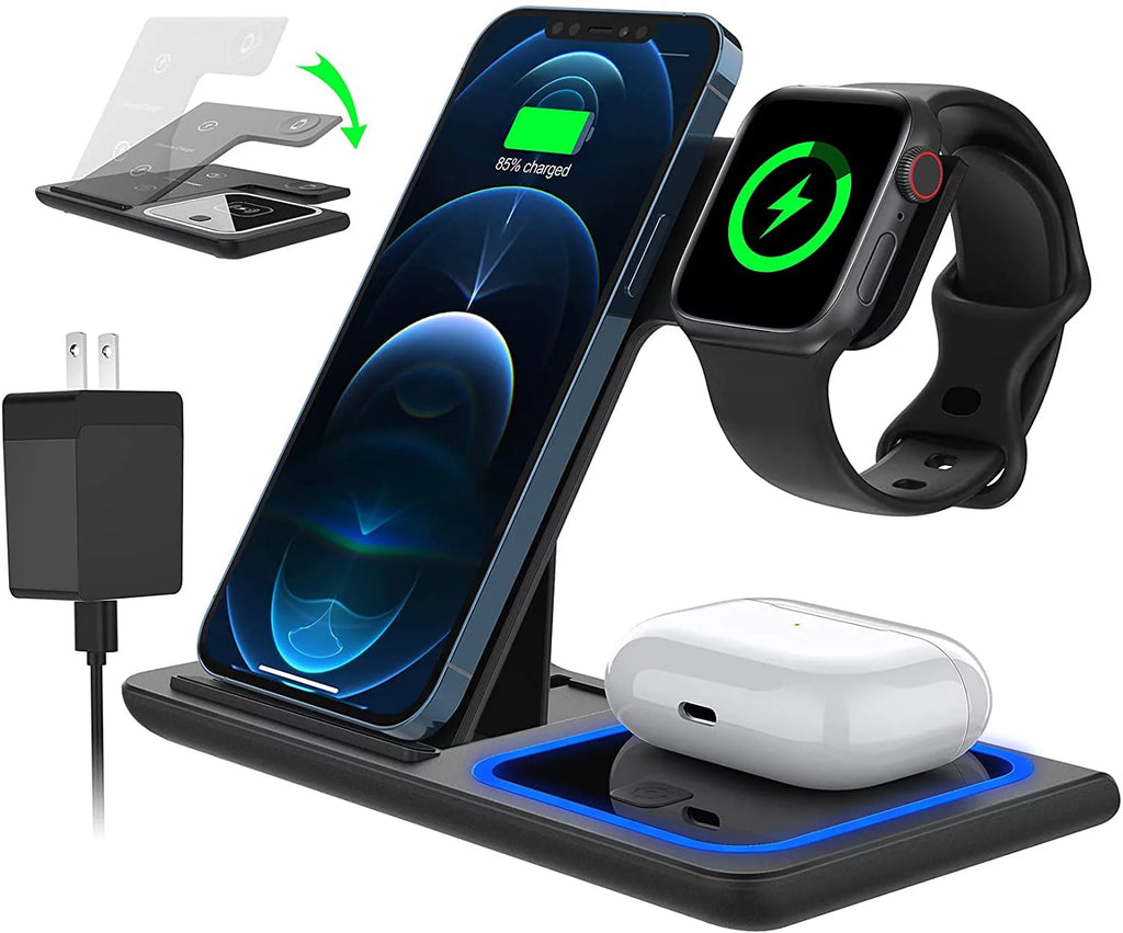 Wireless Charger, 18W Fast Iphone Charging Station Compatible for Iphone 17/16/15/14/13/12/11/Pro Max/Plus, 3 in 1 Wireless Charger Stand for Iwatch SE 11/10/9/8/7/6/5/4, Airpods Pro 2/3/4